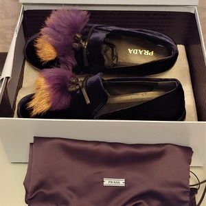 Prada Genuine Shearling Tassel Slip-On Sneaker